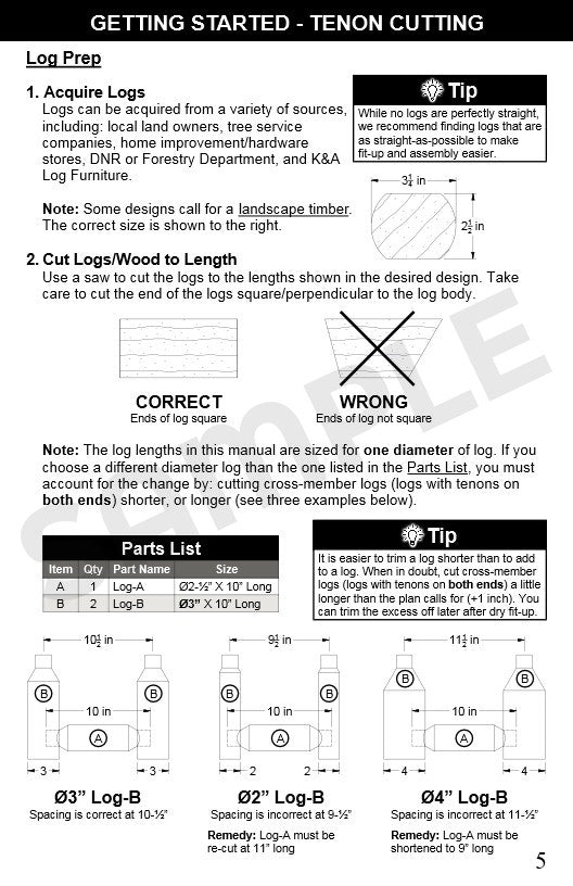 Log Furniture Blueprint Plan Booklet - Build log beds, chairs, benches and more