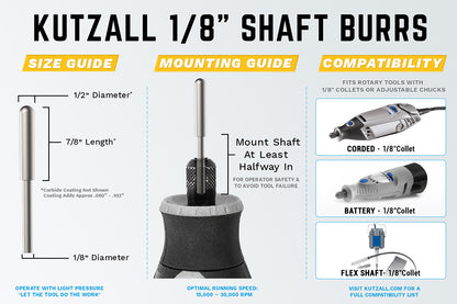 Kutzall Ball Nose Burr, 1/8'' Shaft, Head Diameter 1/8'' X Head Length 7/8''