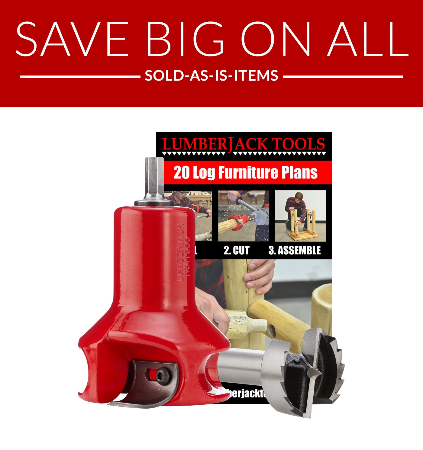 Red woodworking tool with a 'Lumberjack Tools' book on a white background
Sold as-is Home series beginner's kit - tenon cutters
