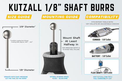 Kutzall Sphere Burr, 1/8'' Shaft, Head Diameter 3/8''