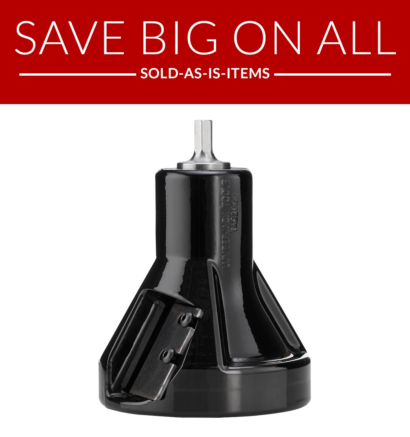 Black metal tool with branding on a white background, promotional text at the top.
Sold as-is Commercial Series 2" USA Made tenon cutter