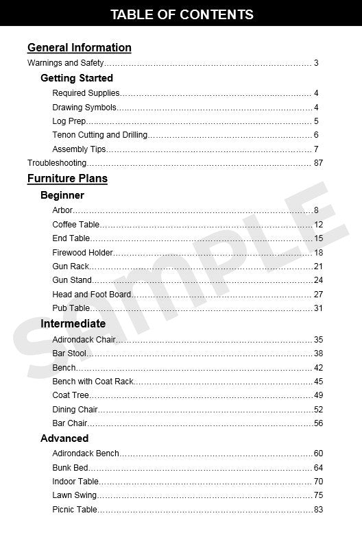 Log Furniture Blueprint Plan Booklet - Build log beds, chairs, benches and more